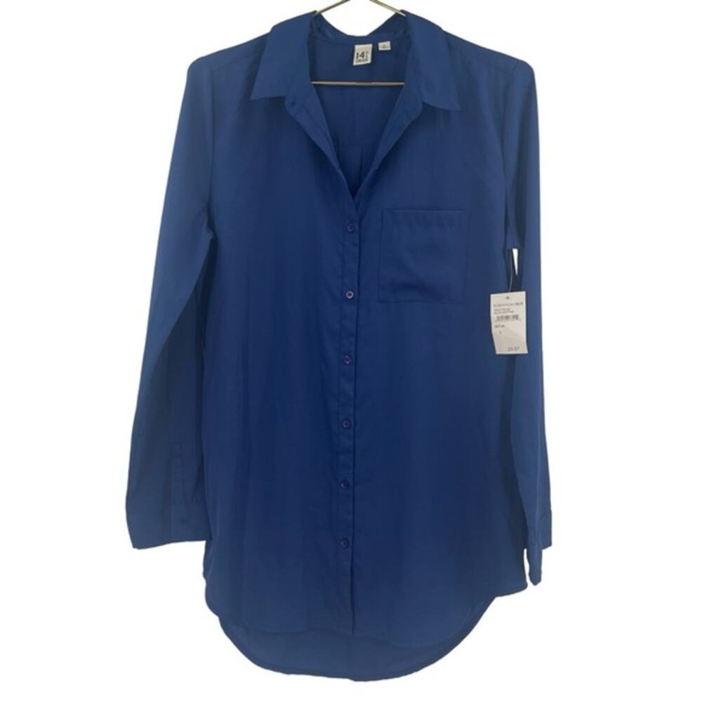 ✨NWT 14th & Union Royal Blue Top Small Blue-Depths Button Down Tunic